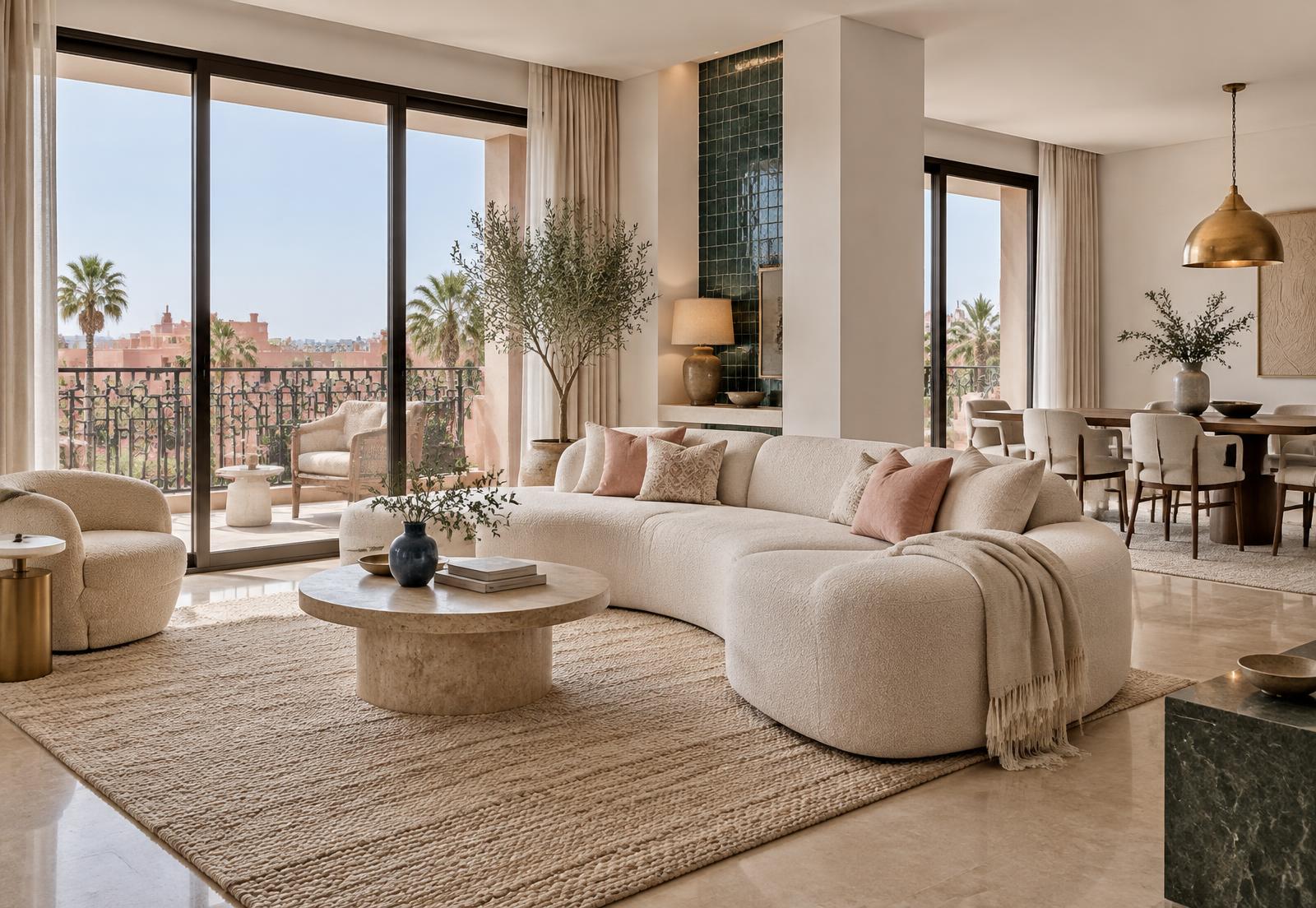 Intérieur lumineux d'un appartement de luxe à Marrakech