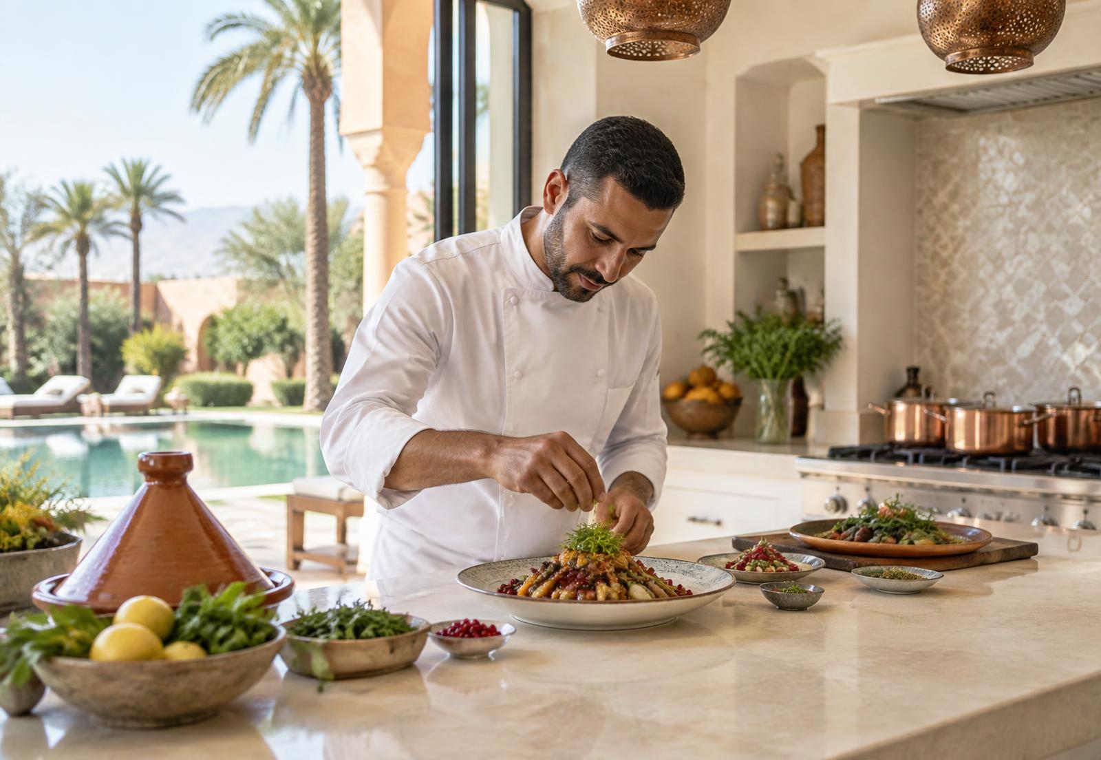 Chef privé préparant un dîner dans une villa de Marrakech